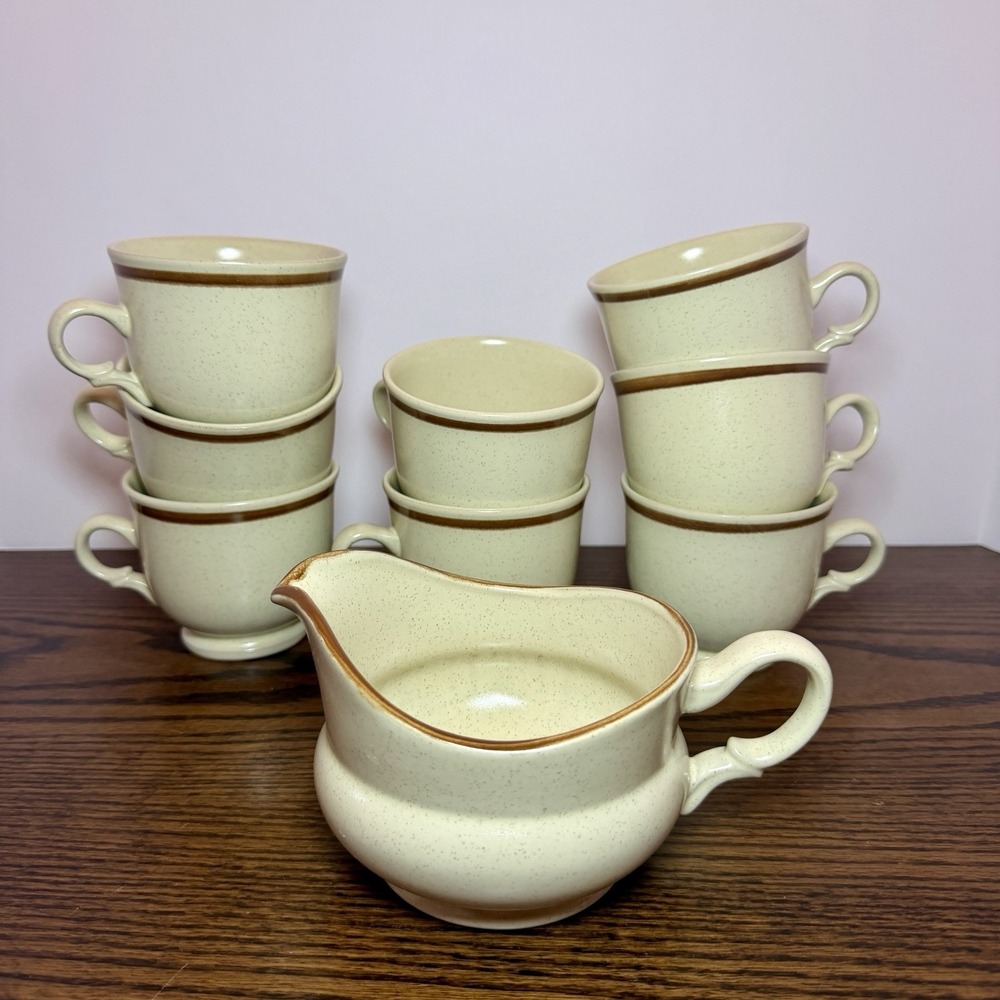 Vintage Floral Expressions - 8 Cups/1 Gravy Boat- Hearthside Stoneware Set Of 9